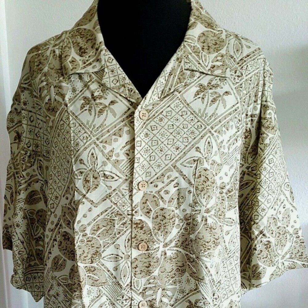OP Ocean Pacific Aloha Shirt Brown Hawaiian Floral